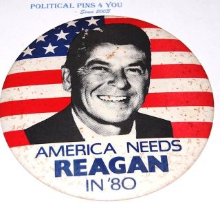 1980 RONALD REAGAN 6 INCH campaign pin pinback badge button president political 3