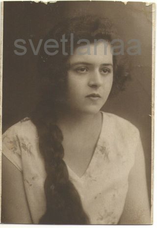 1930s Young Woman Girl Very Long Hair Braid Russian Vintage Photo