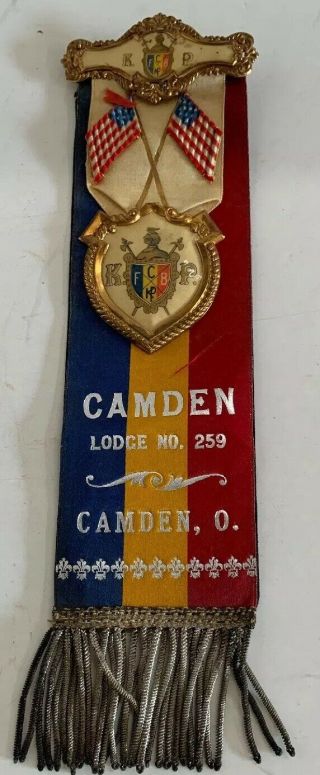 Knights Of Pythias Camden Lodge No.  259 In Memoriam Ribbon Badge Pin Ohio