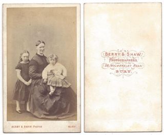Cdv Victorian Lady & Children Carte De Visite By Berry & Shaw Of Bury