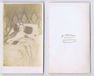 Cdv Photograph Lady In Bed Carte De Visite By Robinson Of Ashton Under Lyne