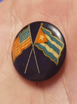 Rare Vintage Antique? American & Cuban Crossed Flags Pinback Pin 3