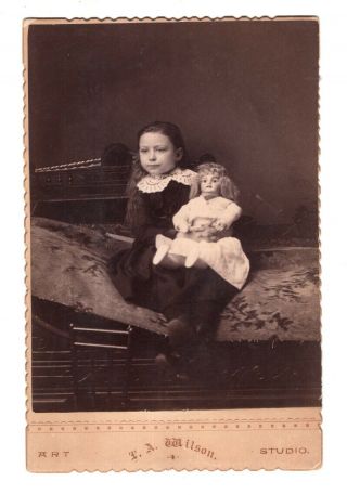 Antique Cabinet Photo Girl With Doll Good Detail