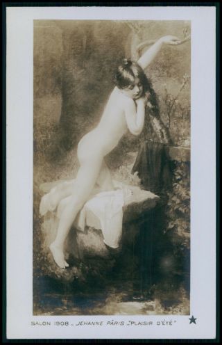 Art Jehanne Paris Nude Woman Summer Pleasure Old 1910s Salon De Paris Postcard