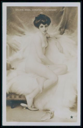 Art Albert Penot Nude Woman Youth 1910s Salon De Paris Postcard