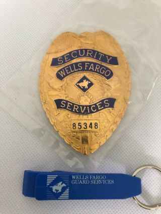Wells Fargo Guard Services Vintage Badge And Key Chain.  Badge In Bag