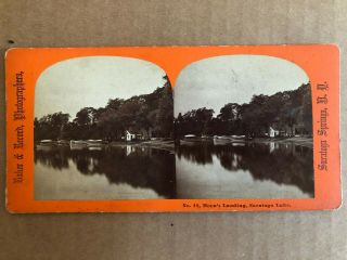 1870 ' s Photo Stereoview 48,  Moon ' s Landing,  Saratoga Lake NY,  Baker & Record 2
