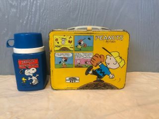 Vintage - 1965 Metal " Peanuts " Lunch Box W/thermos