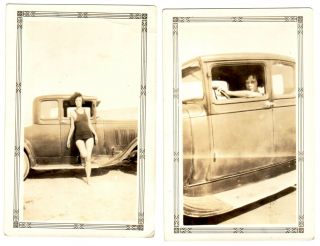 Bathing Beauty With Her Car / 1930`s