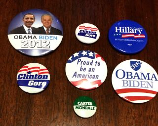 7 Obama Carter Clinton Gore Pins Democratic Party Presidential Campaign Buttons