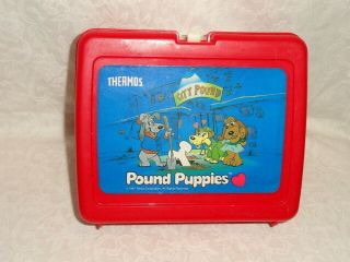 Vintage 1987 Pound Puppies Plastic Lunch Box With Thermos