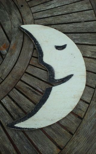 Vintage Large Wood Moon Double - Sided
