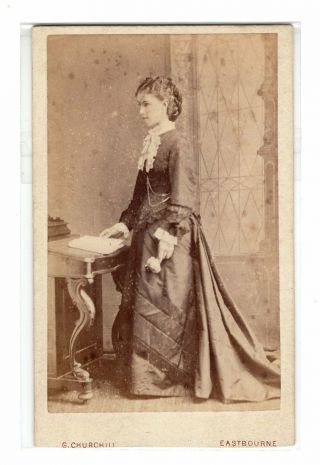 Cdv Lady With Flower And Book Churchill Eastbourne 1870s C411