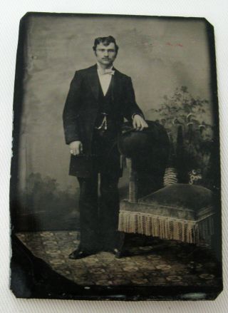 Antique Tintype Photo Of A Handsome Dapper Young Man Nicely Posed And Dressed