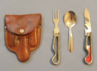 Vintage Boy Scout Utensil Set Geo Schrade Knife Fork Spoon Pouch Sheath Mess Kit