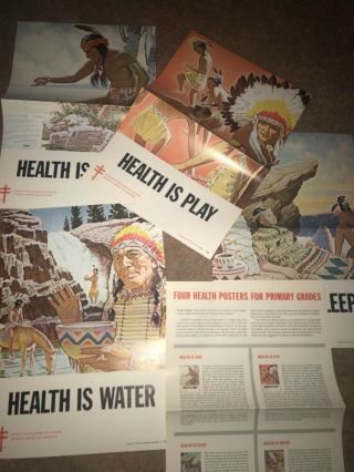 Rare Vintage National Tuberculosis Assoc.  Native American Indian Posters: Health