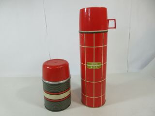 Vintage Red Plaid King Seeley Thermos And Sears Jc Higgins Vacuum Bottle Retro