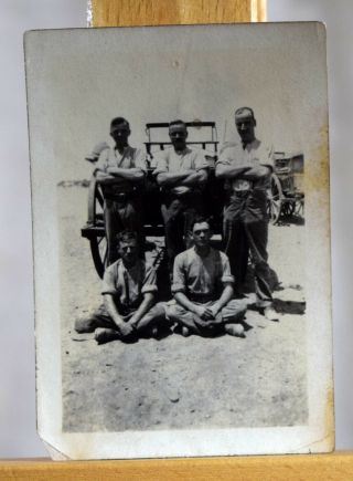 Vintage Military Photograph 5 British Soldiers With Carts In Desert Wwii?