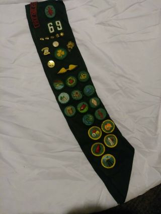 Vintage Girl Scout Sash With Badges Vintage Girl Scout Patches Pins 1960’s S.  C.