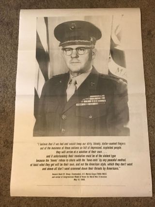 Us David M Shoup Medal Of Honor Anti War Intervention Propaganda Poster 1960s