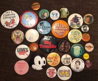 30 Vintage Buttons Pins 80 