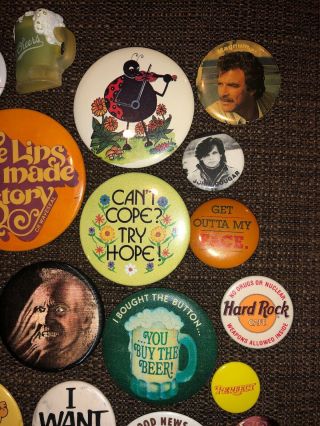 30 Vintage Buttons Pins 80 ' s Movies,  Rock Stars 1980’s Awesome Advertising 3