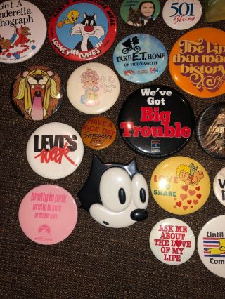30 Vintage Buttons Pins 80 ' s Movies,  Rock Stars 1980’s Awesome Advertising 5