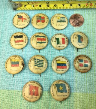 13 Different Wrigley Sweet 16 Chewing Gum All Nations 7/8 " Pinback Flag Buttons