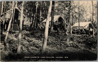 Boy Scout Camp Phillips Haugen Wi Troop Campsite Tents Vintage Postcard S05