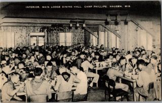 Boy Scout Camp Phillips Haugen Wi Main Lodge Dining Hall Vintage Postcard S05