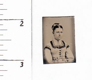 Pretty Young Woman In Fashion.  Civil War Era Gem Tintype Photo.  137