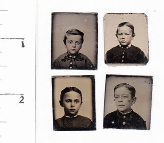 Civil War Era Miniature Gem Tintype Photos.  Little Boys W/flaws.  348c