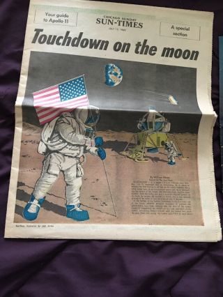 Chicago Sun - Times Apollo 11 Moon Landing Special Newspaper Section July 13,  1969