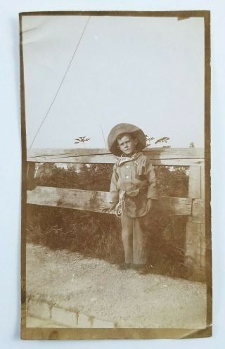 Vintage Photograph Little Boy Dressed As Cowboy Snapshot