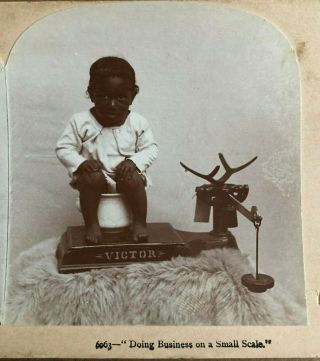 Racist Photo Stereoview Young African American Boy On Chamberpot