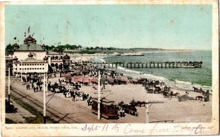 Casino And Beach,  Santa Cruz Ca Pier Street Car C1905 Vintage Postcard M28