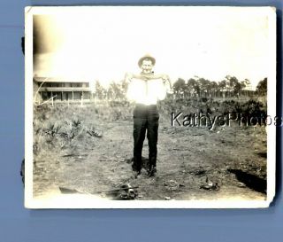 Found Vintage Photo C,  1846 Man In Hat Posed Holding Snake