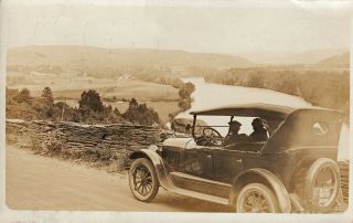 Putney,  Vt Rppc Automobile Ride – Stopping Beside The Connecticut River 1923