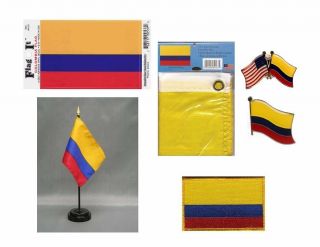 Colombia Heritage Flag Pack - Colombian 3x5 Flag,  2 Lapel Pins,  Vinyl Decal