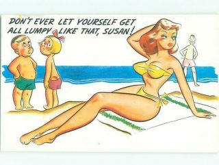Pre - 1980 Risque Comic Sexy Bikini Girl At The Beach Ab7032