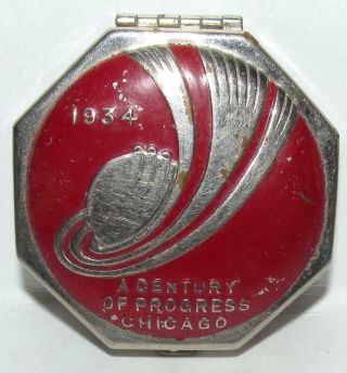 1934 CHICAGO CENTURY OF PROGRESS WORLD ' S FAIR ART DECO ENAMEL COMPACT 2