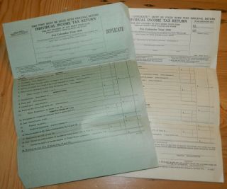 1936 Income Tax Form 1040a & Duplicate Internal Revenue Service Irs