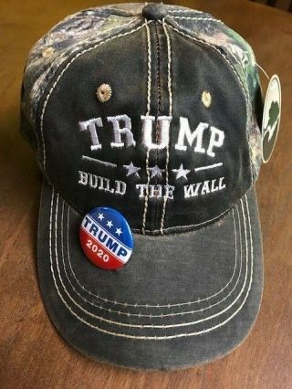 Trump Build The Wall Cap Mossy Oak With Donald Trump 2020 Pin