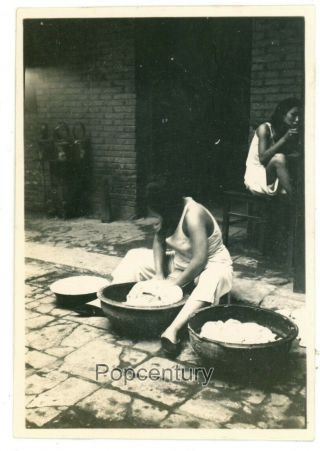 China 1929 Photograph Shanghai Usmc Street Scene Woman Washing 4th Marines Photo