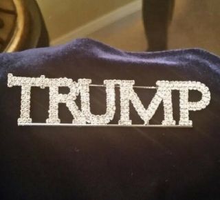Trump Rhinestone Pin Made With Swarovski Crystals 4 " Wide Gift Box
