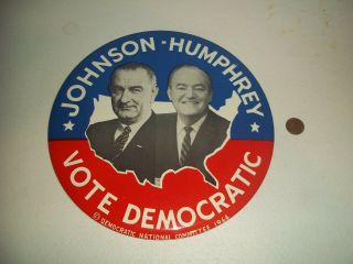 Vinatage Lbj Lyndon Johnson Humphrey 9 " Political Pin Pinback Button