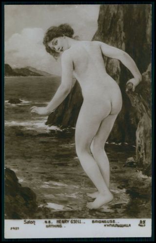 Art Henry Gsell Nude Woman Nudist Bathing Beauty 1910s Salon De Paris Postcard