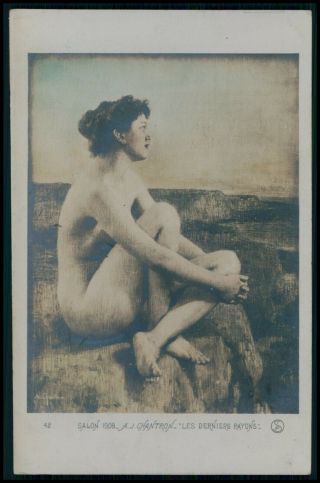 Art Chantron Nude Woman Nudist Sunset 1910s Salon De Paris Postcard