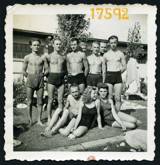 Vintage Photograph,  Strong Boys And Girls Posing In Swimsuit 1930’s Hungary