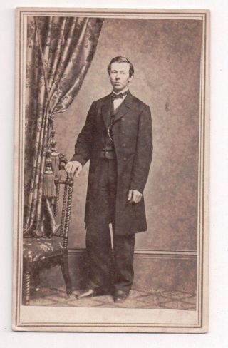 Vintage Cdv Unknown Man In Trench Coat G.  H.  Auxer Hightown Jersey Pose 2